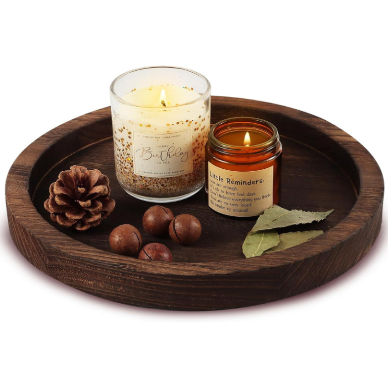 Round Wooden Decorative Tray – Candle Holder & Table Centerpiece