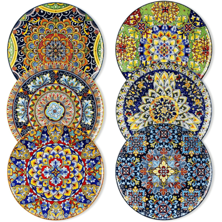 Bohemian Ceramic Dinner Plates Set of 6 – 10.5", Microwave & Dishwasher Safe